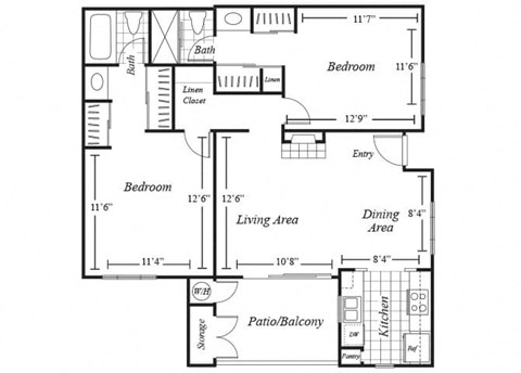 two bedroom floor plan at westbrook apartments